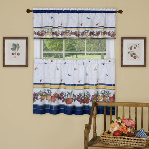 Traditional Elegance Fruity Tiles Tier and Valance Window Curtain Set - 58x36 - Multi