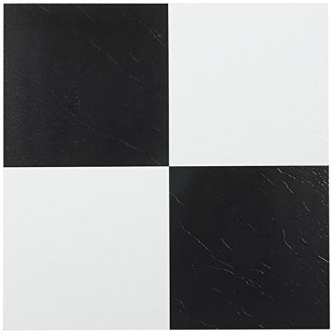 Roman Palace Collection 45 Pack of 12 inch  x 12 inch  Self Adhesive High Gloss (No Wax) Finish 1.2mm Thick Vinyl Tiles - Black & White