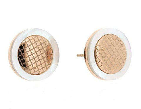Ben and Jonah Stainless Steel and Rose Gold Plated Stud Earring with Mother of Pearl Border and Inner Honeycomb Design