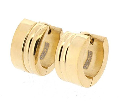 Edforce Stainless Steel Gold Plated Huggy Earring with Modern Line Design