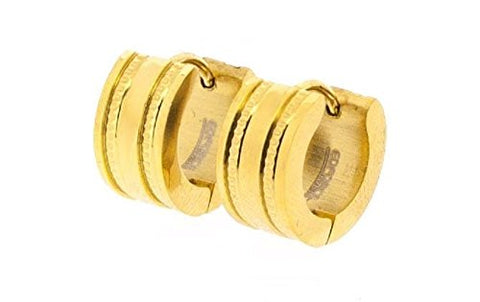Ben and Jonah Stainless Steel Gold Plated Huggie Earring with Two Textured Channels