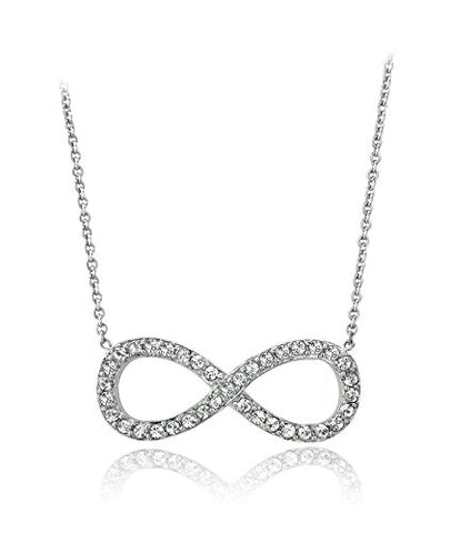 Silver 925 Infinity Symbol with Stones and 16 inch  Link Chain Necklace and 2 inch  Extension