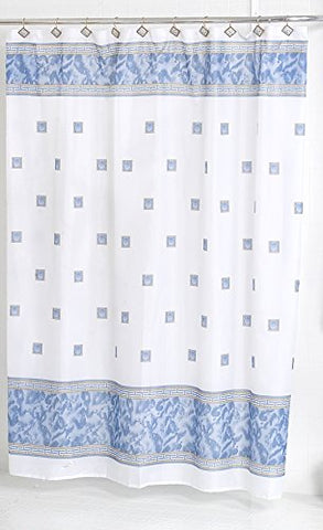 BenandJonah Collection Fabric Shower Curtain 70 x 72 inch  Elegant Squares Slate Blue