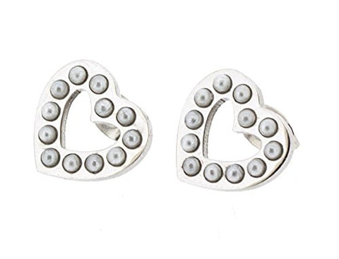 Ben and Jonah Stainless Steel Heart Shaped Stud Earring with Encrusted Faux Pearls