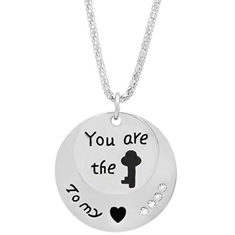 Lady's 18K White Gold Plated Alloy Swarovski Elements 'You Are The Key To My Heart' Pendant