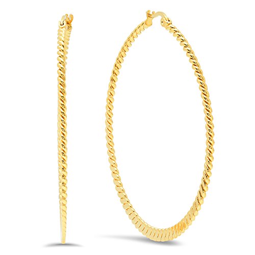 Ben and Jonah Ladies 18k Gold Plated Stainless Steel Twisted Flat Hoop Earrings