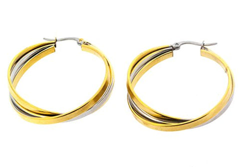 Ben and Jonah Stainless Steel and Gold Plated 2-Tone 3 Band Interlaced Hoop Earring (35mm)