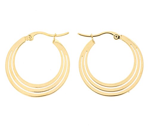 Ben and Jonah Stainless Steel Gold Plated 3 Layered Crescent Hoop Earring