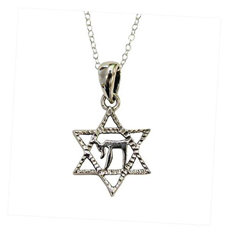 Silver Star of David with Chai in Middle Necklace - Chain 18 inch  Pendant 1/2 inch  X 1/2 inch 