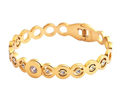 Ben and Jonah Stainless Steel Ladies Multi-Stone Gold Plated Spring Bracelet