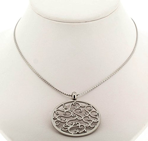 Ben and Jonah Stainless Steel Flower Design Round Pendant with Stones on Fancy 18 inch  Necklace