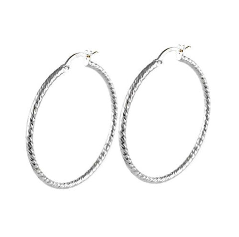 Ladies' Sterling Silver 925 Twisted Design 35mm Hoop Earrings