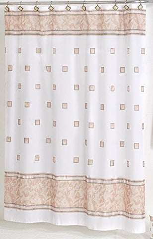 BenandJonah Collection Fabric Shower Curtain 70 x 72 inch  Elegant Squares Ivory