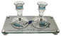 Ultimate Judaica Lazer Cut Candle Stick With Tray Medium Applique - Ocean Blue Â - Tray 9 3/4 inch W X 5 inch  L Candle Sticks 4 inch H