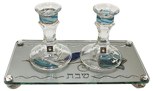 5th Avenue Collection Lazer Cut Candle Stick With Tray Medium Applique - Ocean Blue Â - Tray 9 3/4 inch W X 5 inch  L Candle Sticks 4 inch H