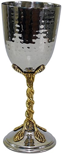 Kiddush Cups Hammered With Leaf Gold 7 inch H