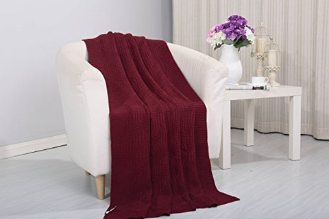 Tejido Collection Classic Woven Knitted Throw Blanket (50 inch  x 60 inch ) - Burgundy