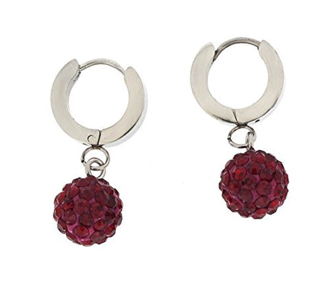 Ben and Jonah Stainless Steel Huggie Base Earring with Hanging Blackberry Disco Ball with Blackberry Stones