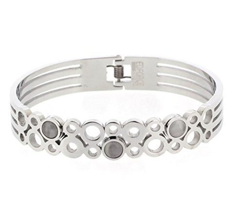 Ben and Jonah Stainless Steel Lady's Circles and Stones Bracelet with a Hinge