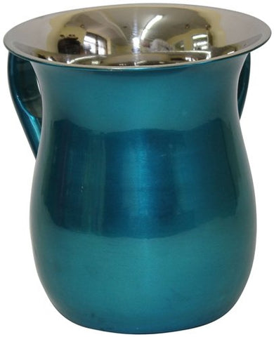 Ultimate Judaica Wash Cup Stainless Steel Shiny Turquoise - 5.5 inch H