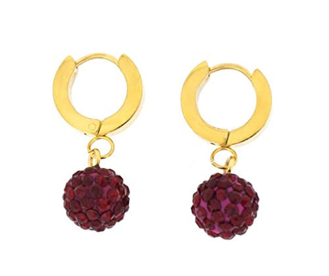 Ben and Jonah Stainless Steel Gold Plated Huggie Base Earring with Hanging Blackberry Disco Ball with Blackberry Stones
