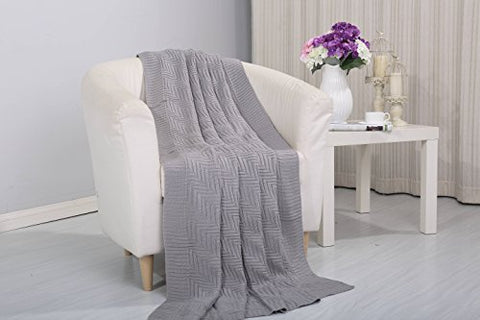 Tejido Collection Classic Woven Knitted Throw Blanket (50 inch  x 60 inch ) - Grey