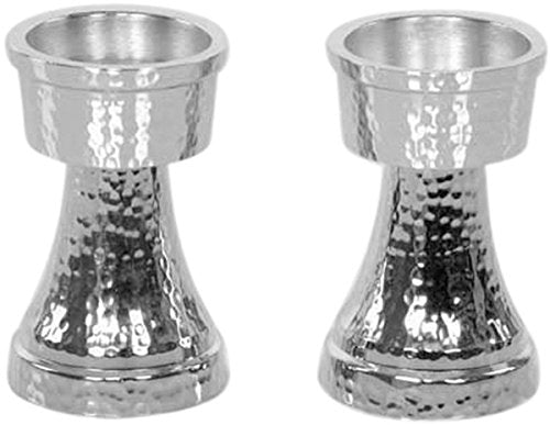 Ultimate Judaica Candle Sticks Tea Light Hammered Nickel W/Velvet Box 3.5 inch H