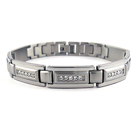 Ben & Jonah Stainless Steel Watch Style Bracelet with Clear Stones (8 inch  L)