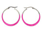 Ben and Jonah Stainless Steel Flat Crescendo (Wider on the Bottom) Hoop Earring with Magenta Oil Paint