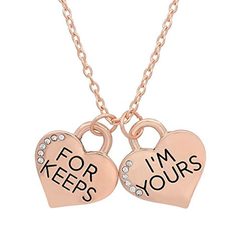 Lady's 18K Rose Gold Plated Alloy 'I'M Yours For Keeps' Heart Pendants with Swarovski Elements