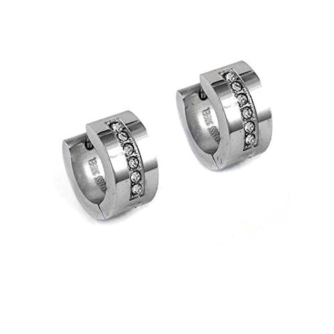 Ben and Jonah Stainless Steel Huggie Earring with Rows of Six Clear Stones