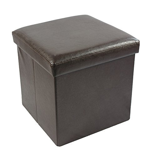 Ben&Jonah Collection Collapsible Storage Ottoman - Brown Faux Leather 15x15x15