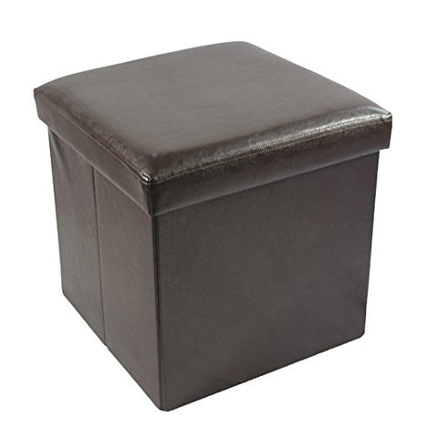 Ben&Jonah Collection Collapsible Storage Ottoman - Brown Faux Leather 15x15x15