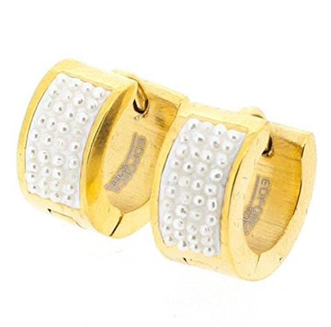 Ben and Jonah Stainless Steel Gold Plated Faux Pearl Huggie Earring