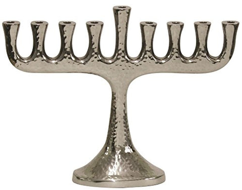 Lamp Lighters Ultimate Judaica Metal Aluminium Menorah Hammered Design with Nickel Plated Finish - 8.5 inch H
