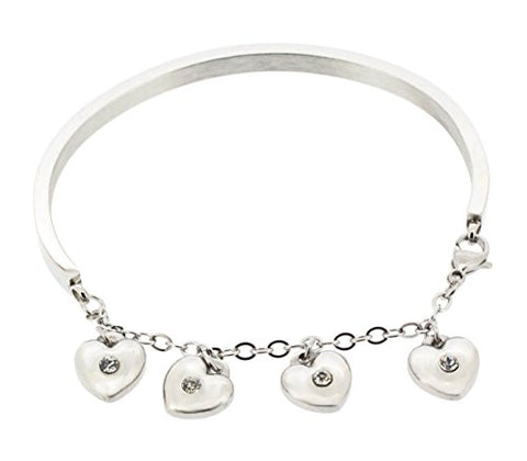 Ben and Jonah Stainless Steel Arch with Chain Bracelet and 4 Heart Charms with Stones