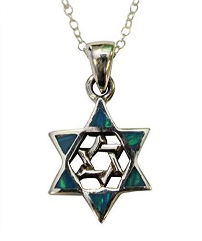 Silver Opal Star Of David Necklace - Chain 18 inch  Pendant 1/2 inch  W 1 inch  H