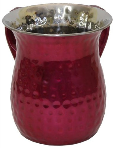 Ultimate Judaica Wash Cup Stainless Steel Hammerad Red- 5.5 inch H