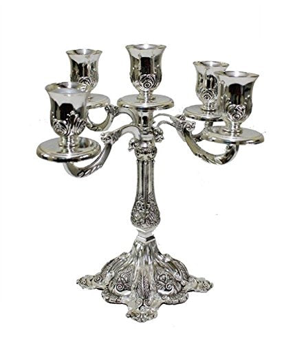 Ultimate Judaica Silver Plated Candelabra Â 5 Branch - 9.5 inch H