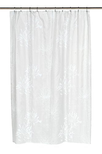 BenandJonah Collection Fabric Shower Curtain 70 x 72 inch  Flowery Design White/Spa