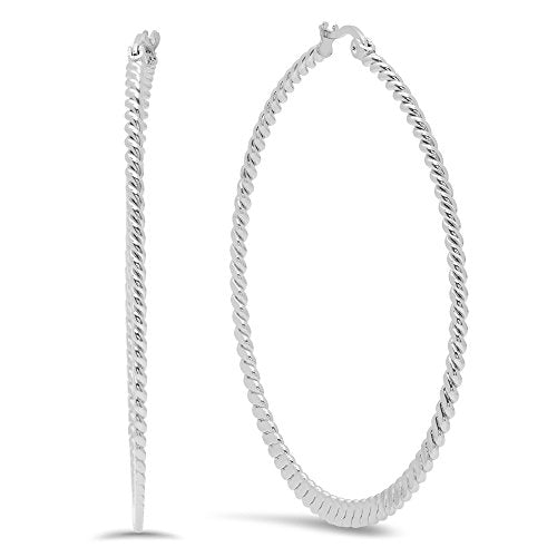 Ben and Jonah Ladies Stainless Steel Twisted Flat Hoop Earrings