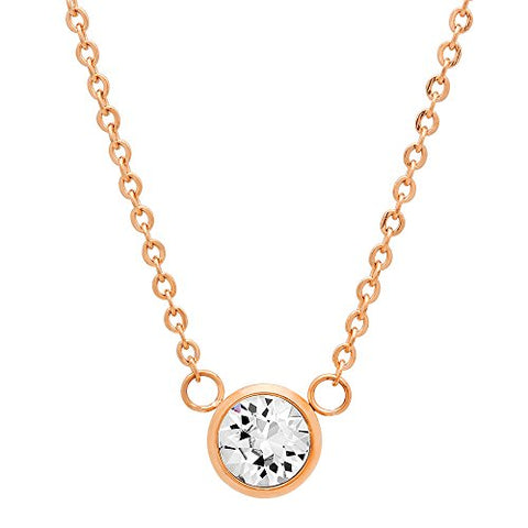 Lady's 18K Rose Gold Plated Stainless Steel Solitaire Swarovski Elements Necklace