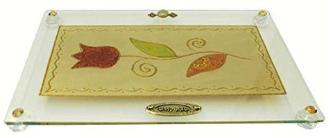 Ultimate Judaica Challah Tray On Legs Tulip - Colorful - 15 inch  W X 10 inch  L
