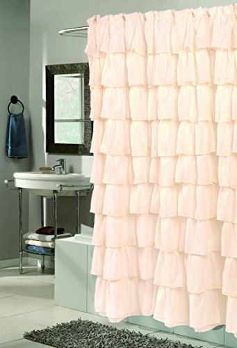 The Conquistador Collection Flamenco Tiered Crushed Voile Fabric Shower Curtain (70 inch  x 72 inch ) - Ivory