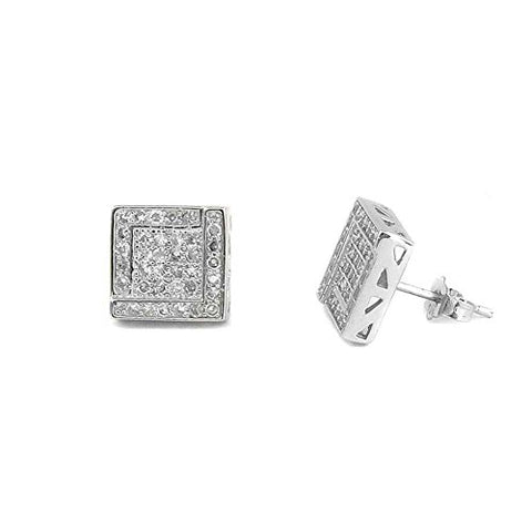Ben and Jonah 925 Silver Micro Pave 10mm Square Stud Earrings with CZs