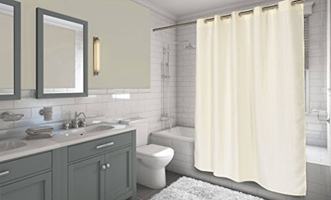 Royal Bath Easy On (No Hooks Needed) Fabric Shower Curtain (70 inch  x 72 inch ) with Built in Hooks - Ivory Waffle Weave