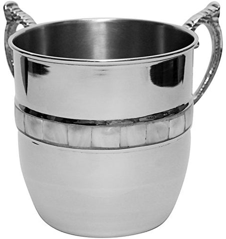 Ultimate Judaica Washing Cup Nickel W/Mother Of Pearl 5 inch H
