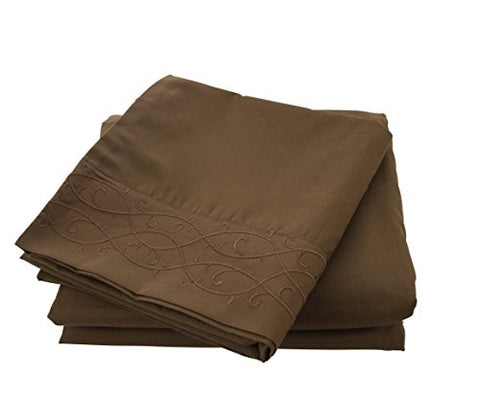 Cozy Home Embroidered 4-Piece Sheet Set Queen - Chocolate