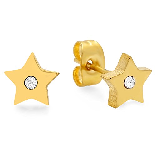 Swarovski Elements Lady's 18K Gold Plated Stainless Steel Start Stud Earrings