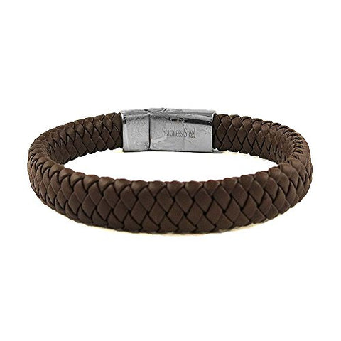 Ben & Jonah Braided Brown Faux Leather and Stainless Steel Bracelet with Magnetic Stainless Steel Fancy Lock (8.25 inch  L)
